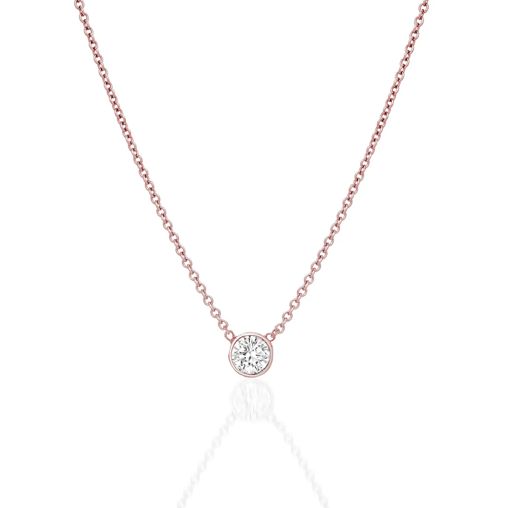 Diamond Solitaire Pendant, Bezel Set Necklace - Image 3