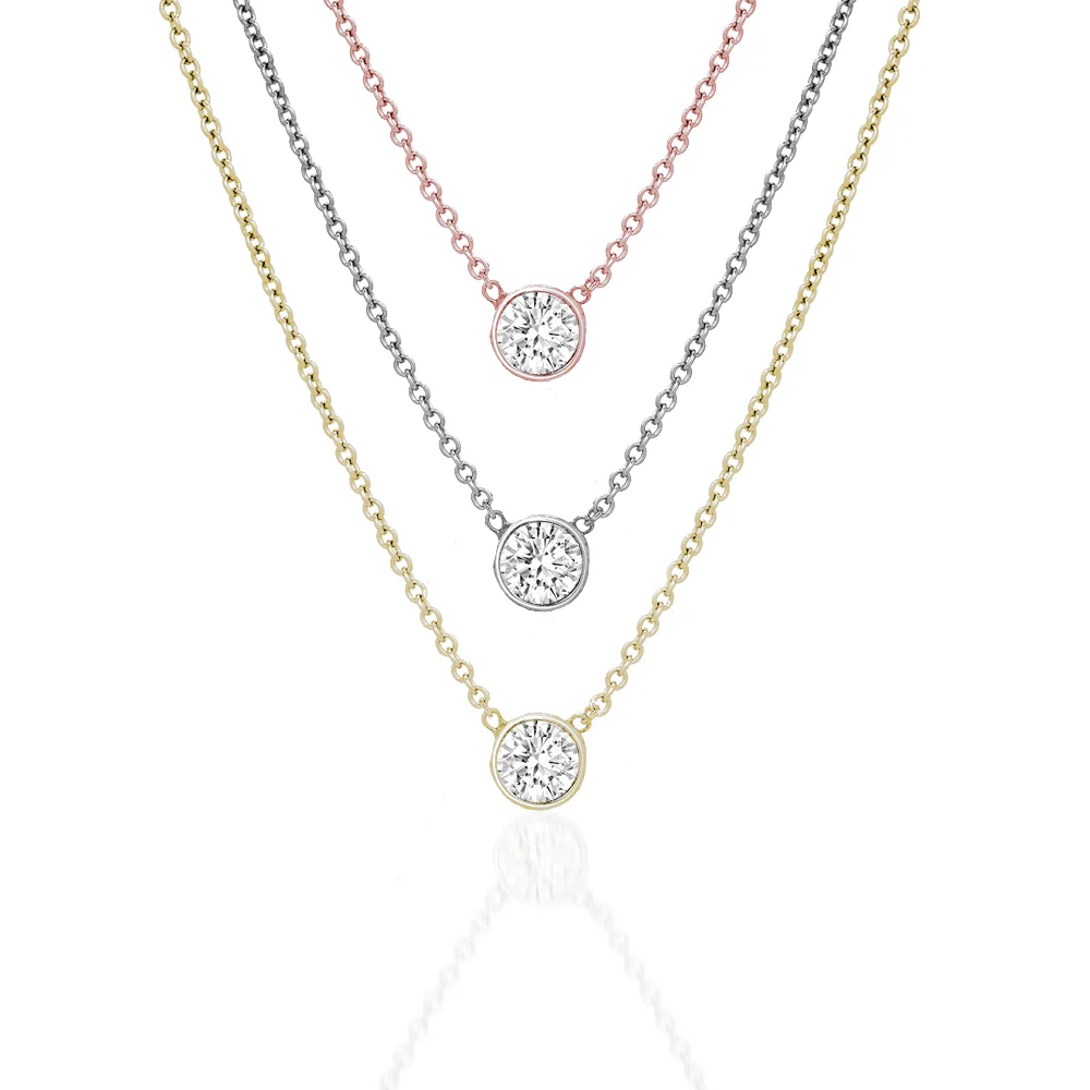 Diamond Solitaire Pendant, Bezel Set Necklace - Image 4