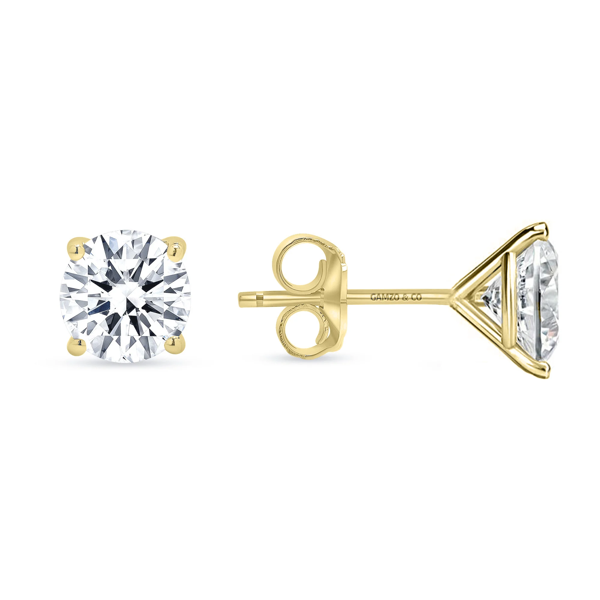 Diamond Stud Earrings -  4 Prong Push Back Martini Setting - Image 3