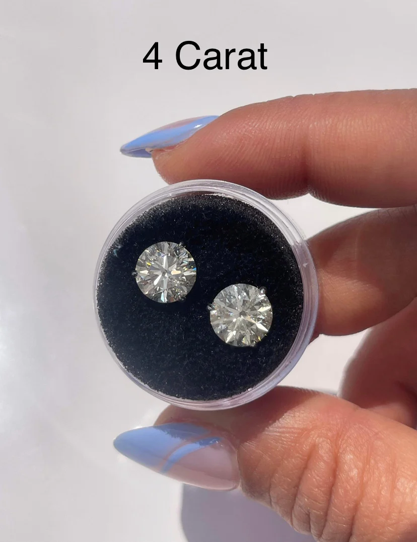 Diamond Stud Earrings -  4 Prong Push Back Martini Setting - Image 4