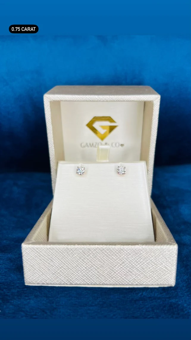 Diamond Stud Earrings -  4 Prong Push Back Martini Setting - Image 7