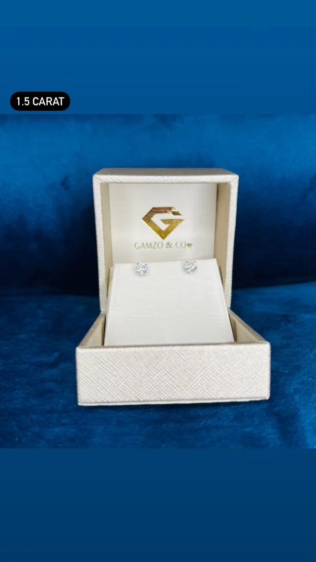 Diamond Stud Earrings -  4 Prong Push Back Martini Setting - Image 8