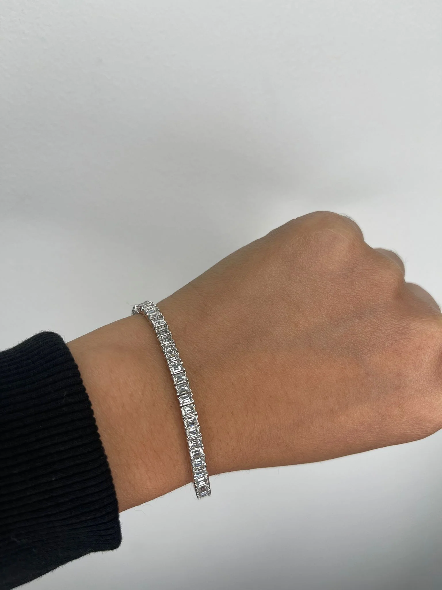 Natural Diamond Tennis Bracelet - Emerald Cut Diamonds - Image 3