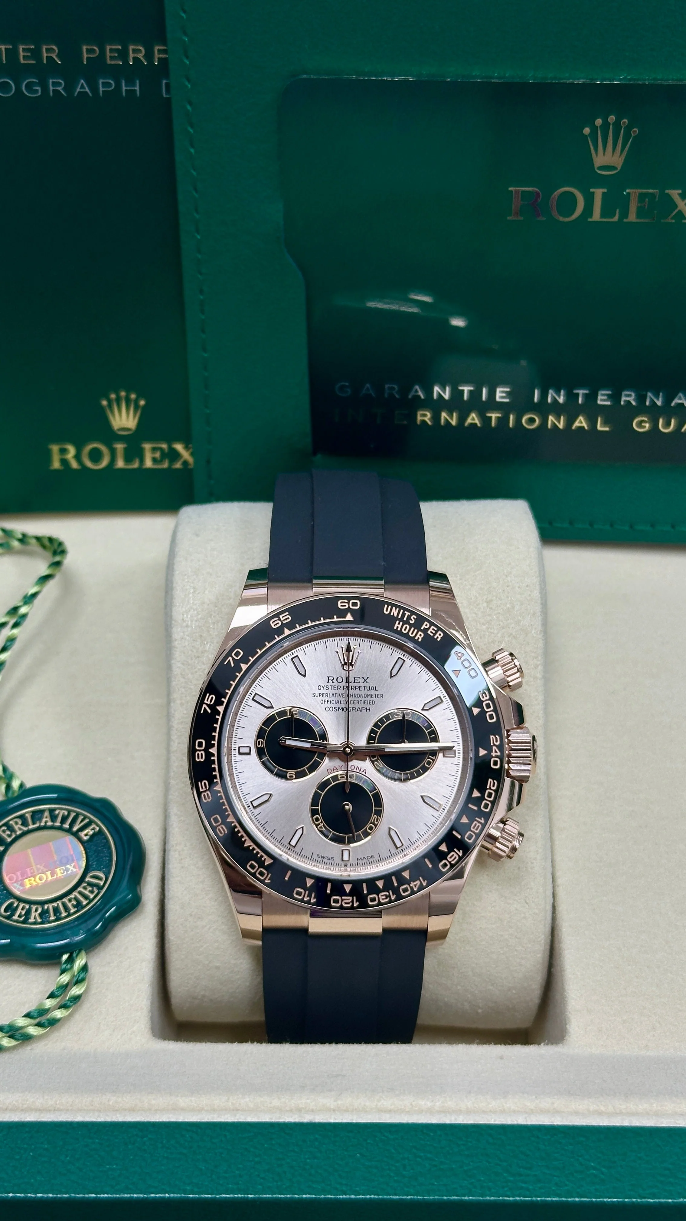 Rolex Cosmograph Daytona 40mm Everose Gold Sundust and Black Index Dial Black Ceramic Bezel Oysterflex 126515LN – New 2025 / 2026 - Image 3
