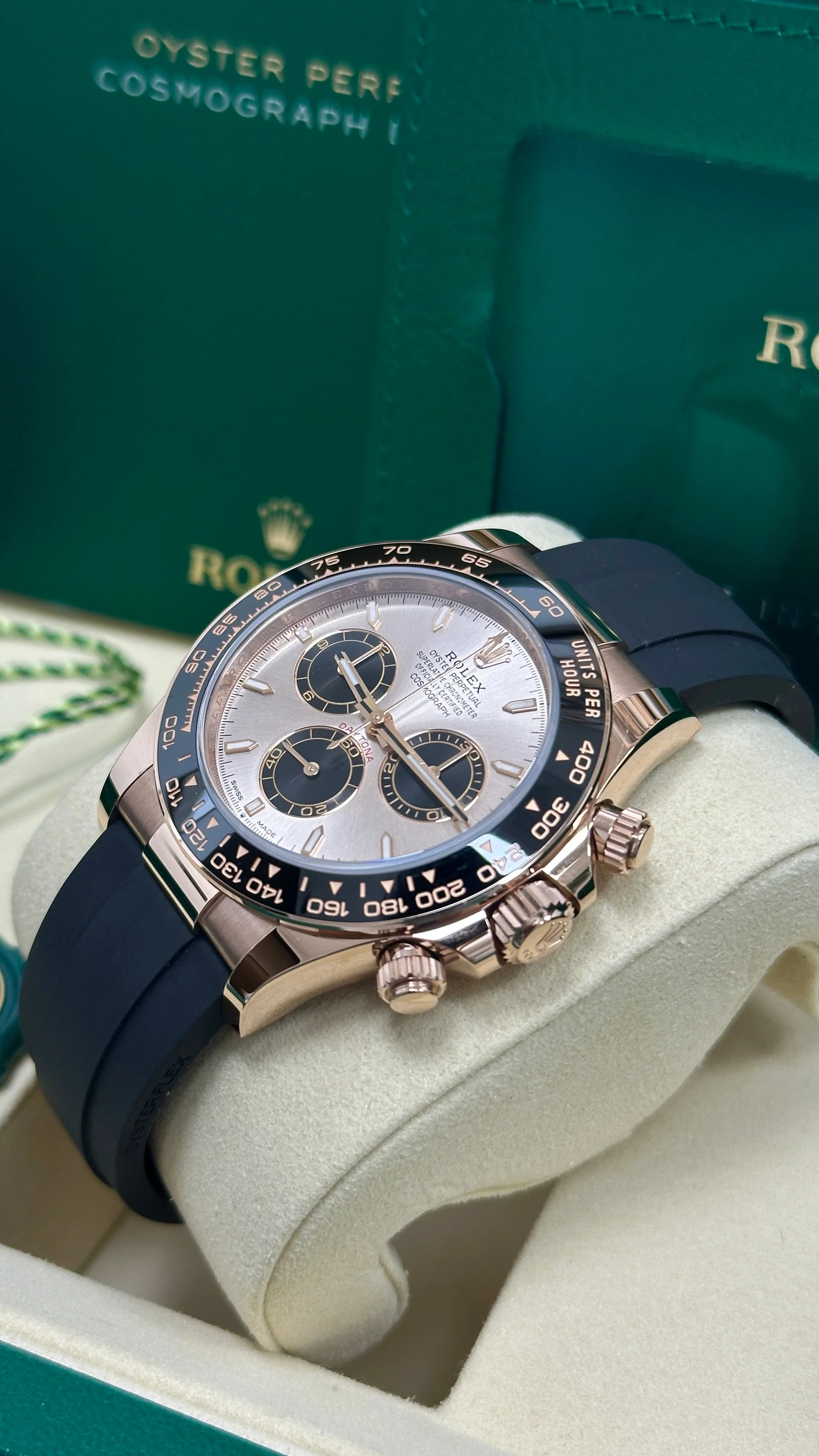 Rolex Cosmograph Daytona 40mm Everose Gold Sundust and Black Index Dial Black Ceramic Bezel Oysterflex 126515LN – New 2025 / 2026 - Image 5