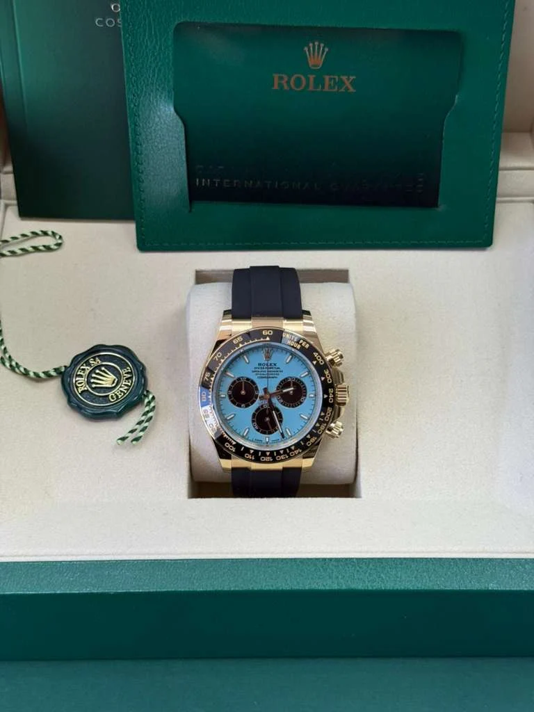 Rolex Cosmograph Daytona "Tiffany" 40mm Yellow Gold Turquoise Blue and Black Dial Black Ceramic Bezel Oysterflex 126518LN – New 2025 / 2026 - Image 6